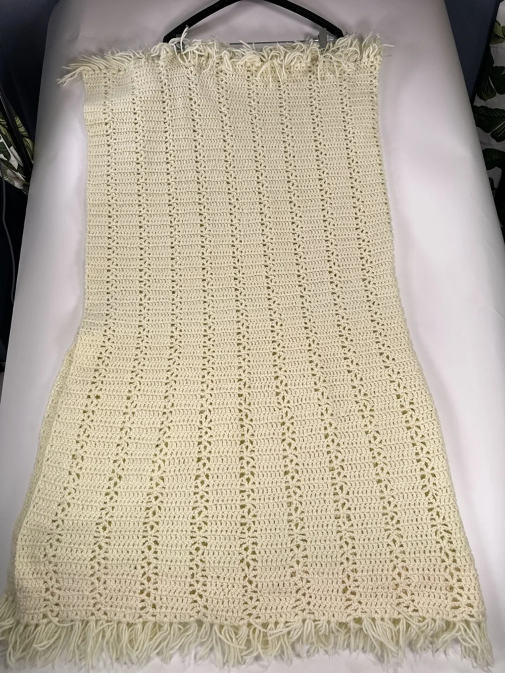Handmade Cream Crochet Fringe Square Throw Blanket Boho 52x52